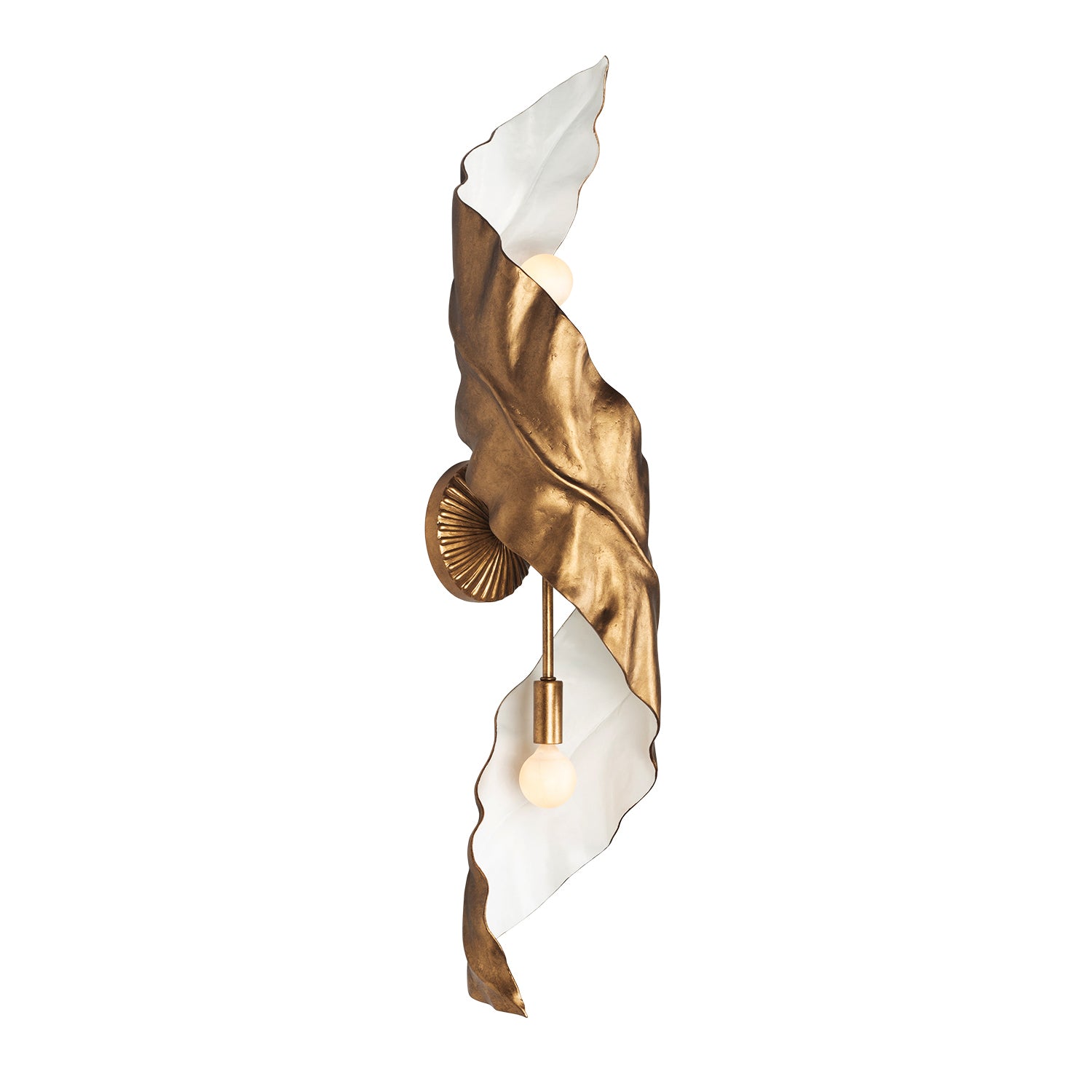 7'' Spira 2 Light Pearlized Antique Brass w/ White Wall Sconce
