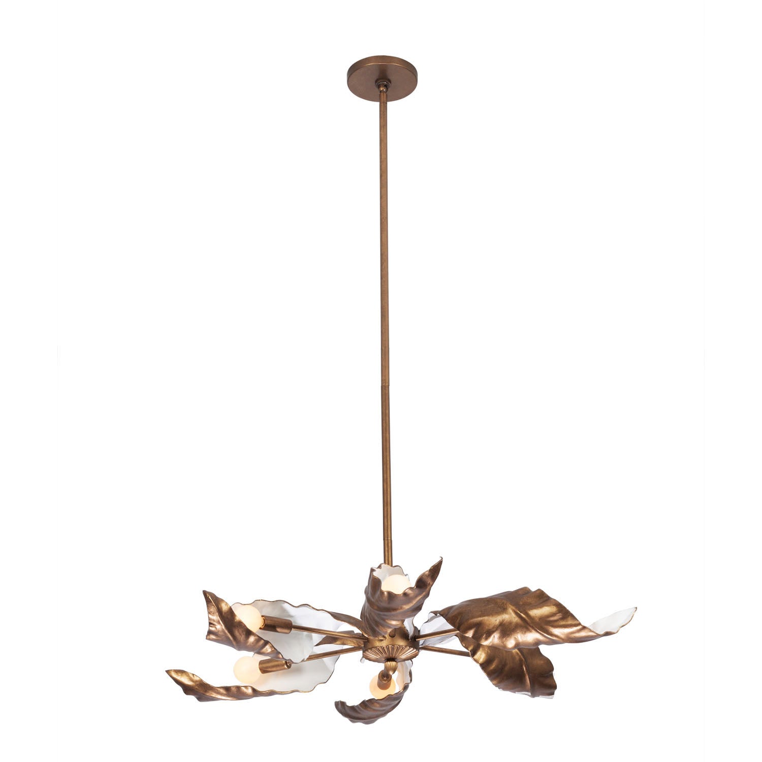 5'' Spira 6 Light Pearlized Antique Brass w/ White Chandelier