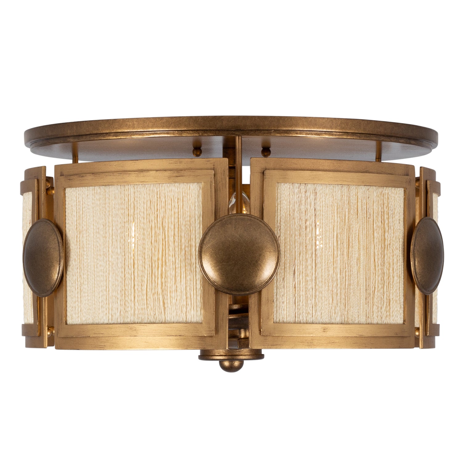8.5'' Button 3 Light PEARLIZED ANTIQUE BRASS and MODERN GOLD Semi-Flush Mount