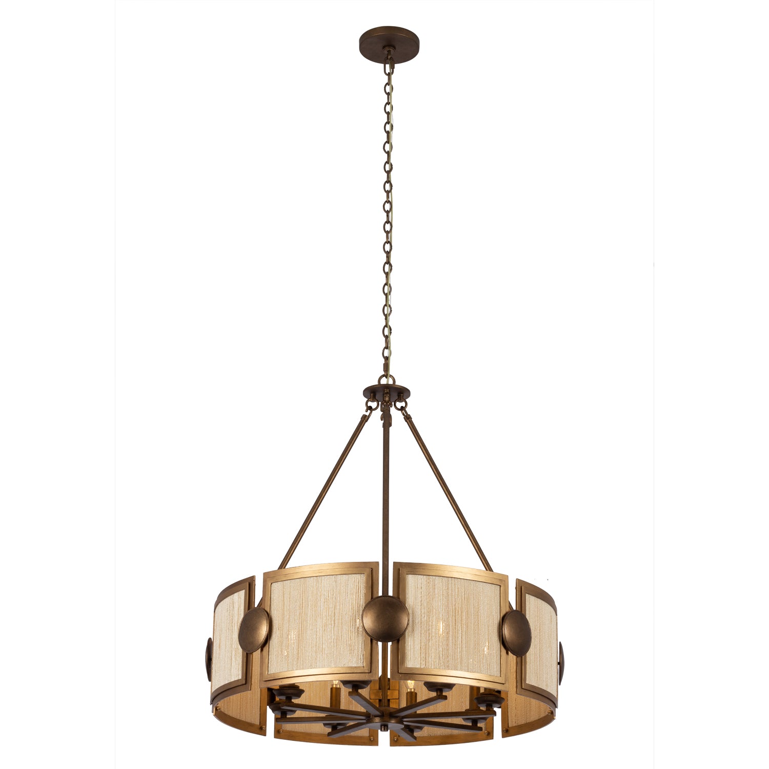 30.5'' Button 8 Light PEARLIZED ANTIQUE BRASS and MODERN GOLD Chandelier