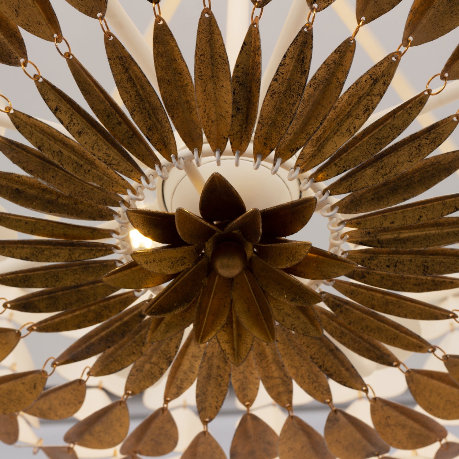 36'' Amor 8 Light Oxidized Gold Leaf And White Chandelier