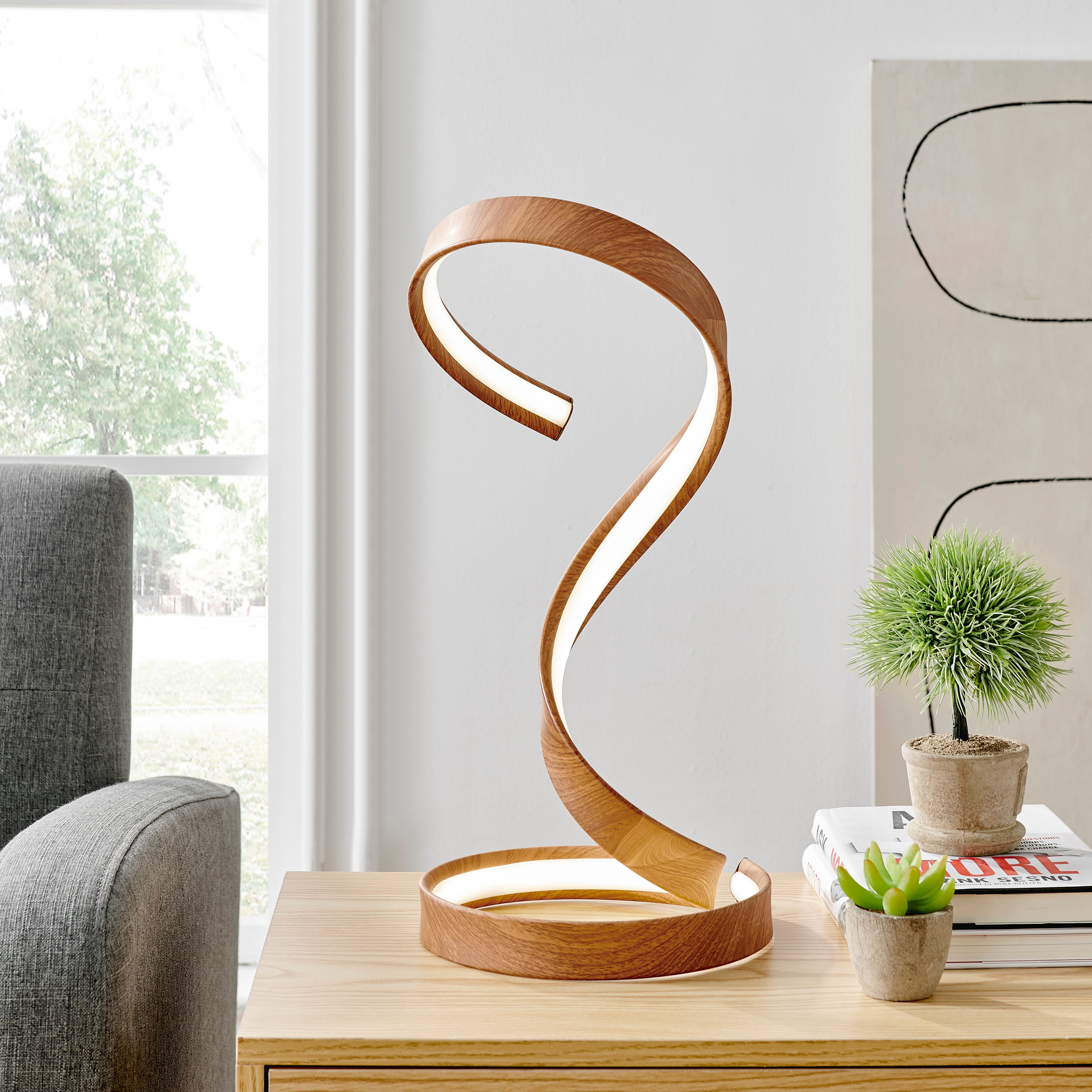 Hamburg Light Wood Table Lamp | LED Strip & Dimmable Switch