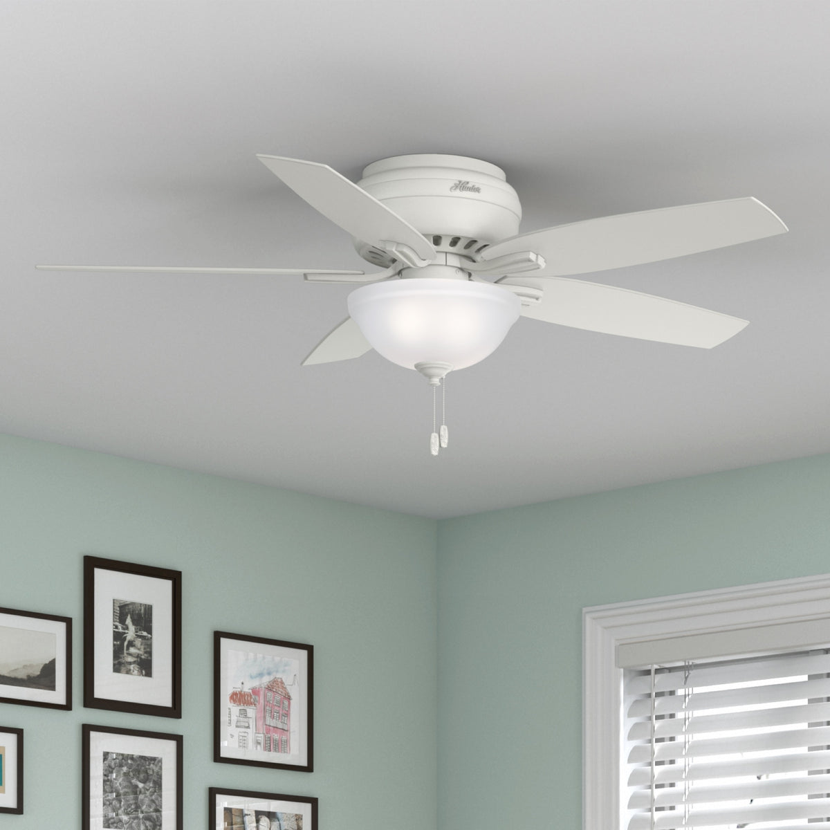52 inch Newsome Fresh White Low Profile Ceiling Fan with LED Light Kit and Pull Chain