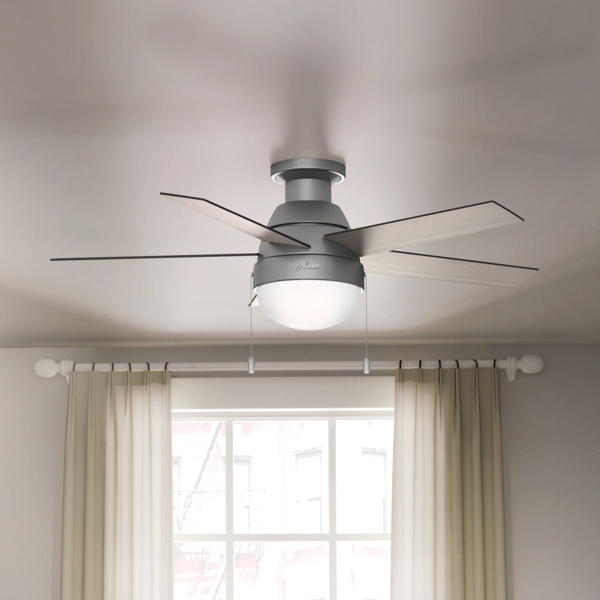 46 inch Anslee Matte Silver Low Profile Ceiling Fan with LED Light Kit and Pull Chain