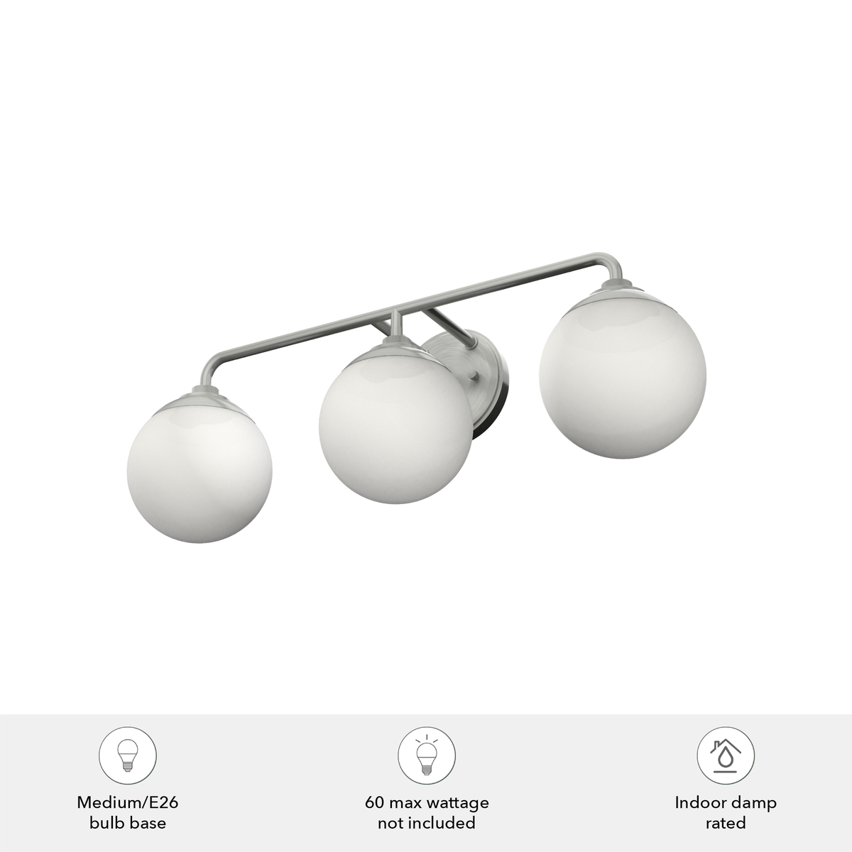 Hepburn 25-inch 3-light Brushed Nickel Vanity Light with Cased White Glass