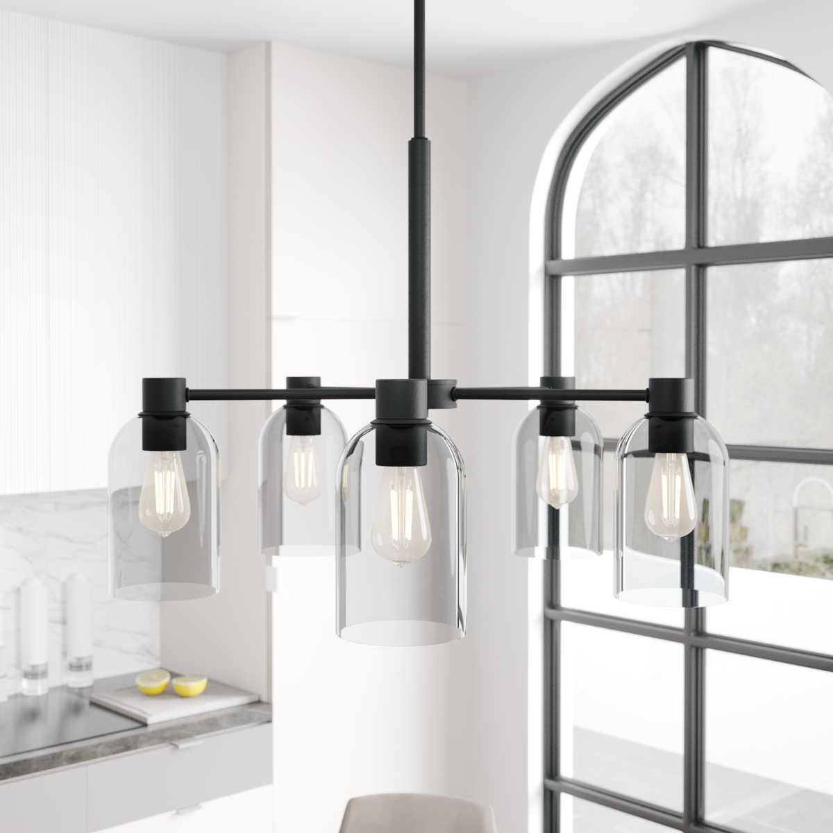 Lochemeade 26-inch 5-light Natural Black Iron Chandelier with Smoked Glass