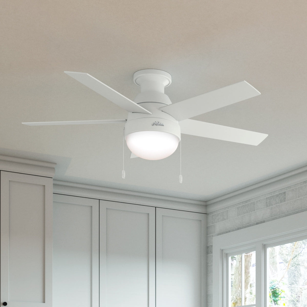 46 inch Anslee Fresh White Low Profile Ceiling Fan with LED Light Kit and Pull Chain