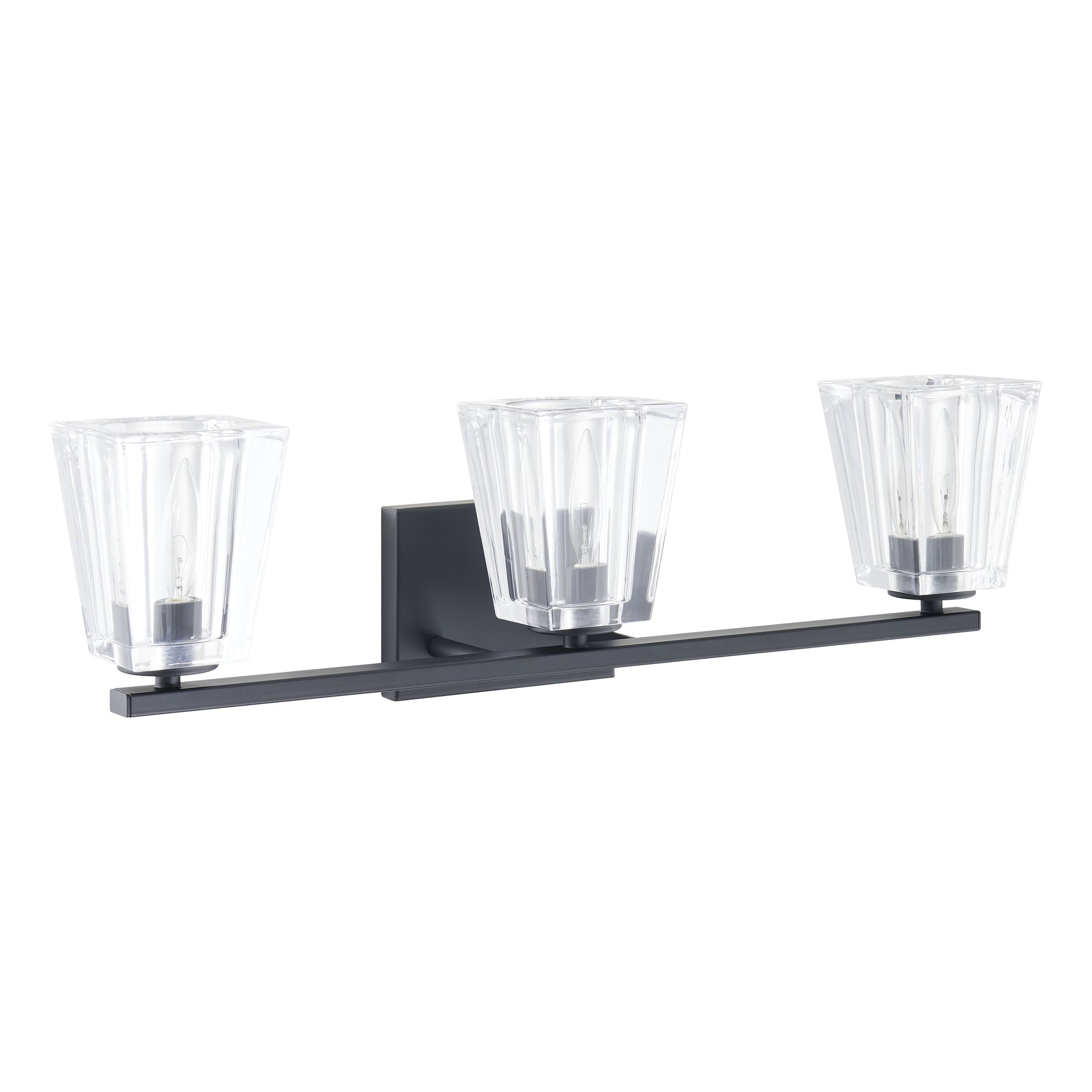 Valentin 24-inch 3-light Matte Black Vanity Light with Clear Pressed Glass Shades