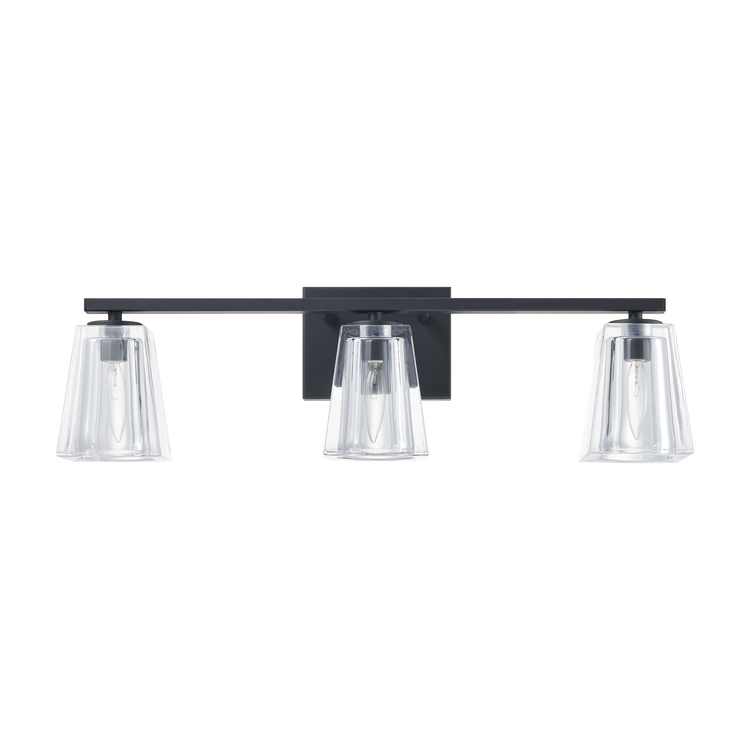 Valentin 24-inch 3-light Matte Black Vanity Light with Clear Pressed Glass Shades