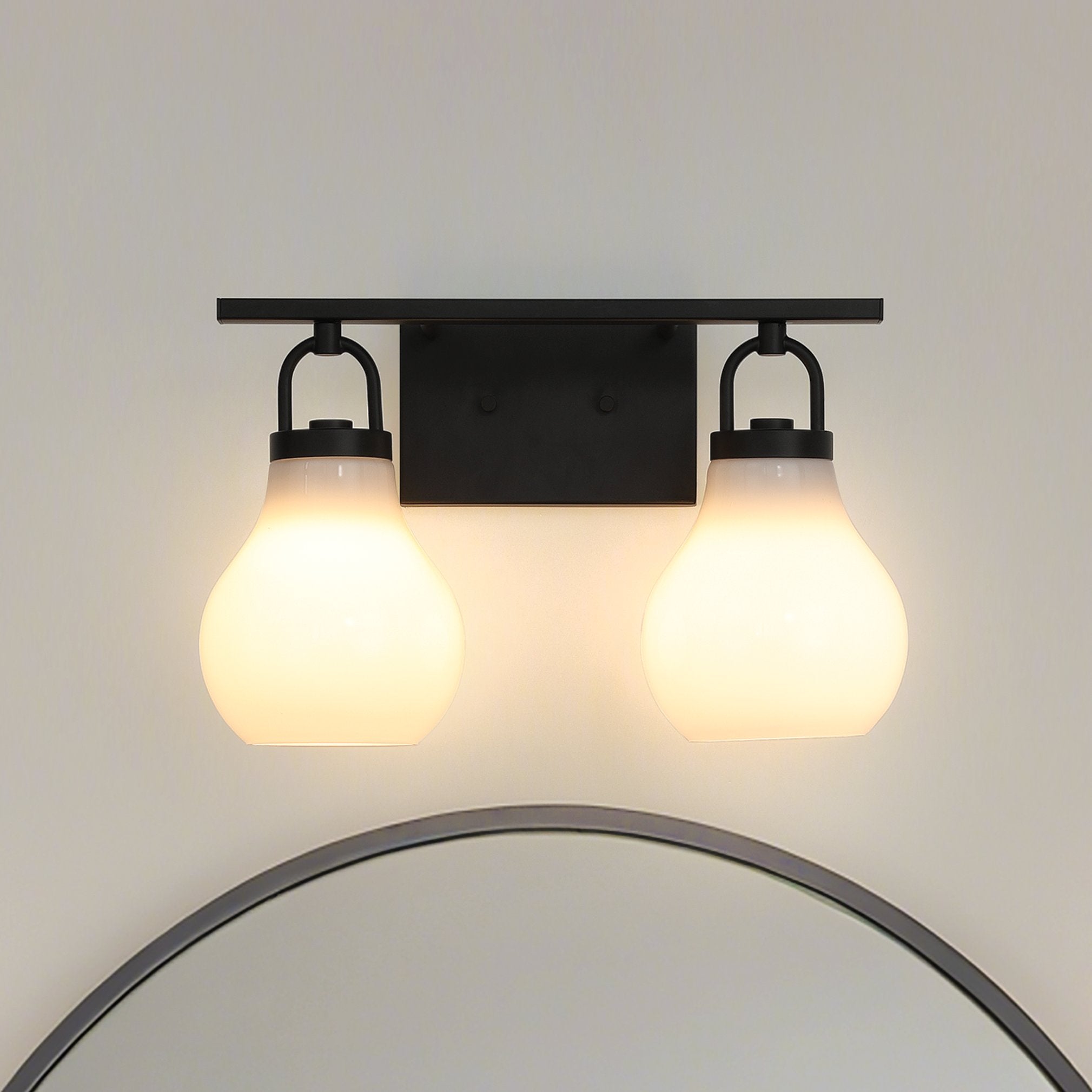 Mansfield 16-inch 2-light Matte Black Vanity Light with Opal Glass Shades