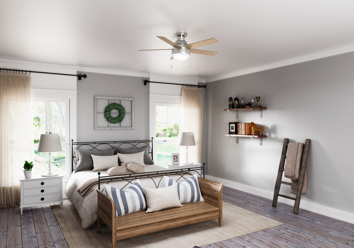 46 inch Anslee Brushed Nickel Low Profile Ceiling Fan with LED Light Kit and Pull Chain