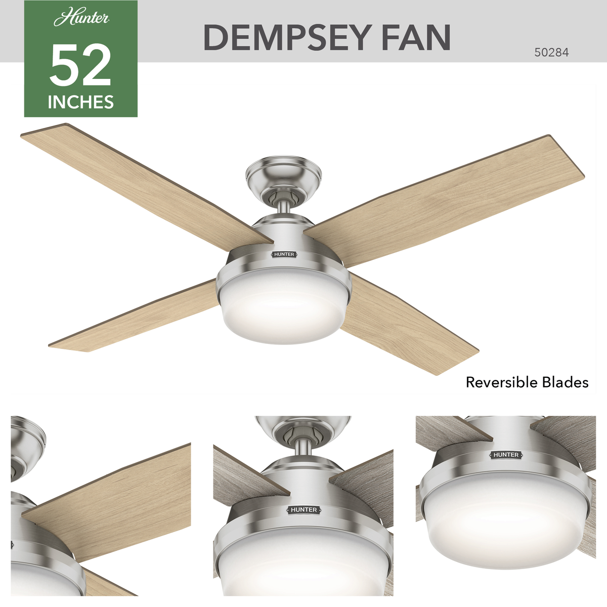 52 inch Dempsey Brushed Nickel LED Ceiling Fan With Handheld Remote