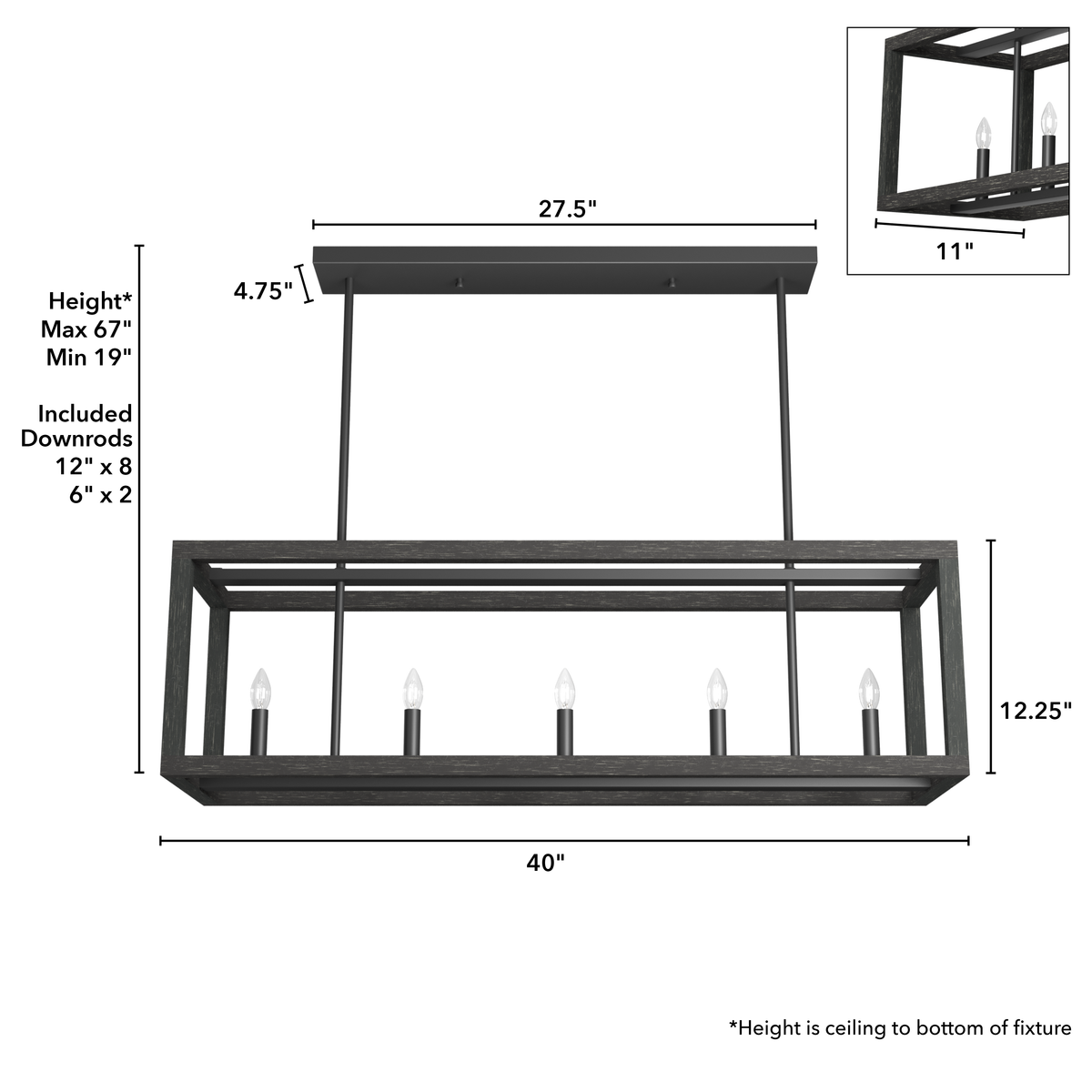 Squire Manor 40-inch 5-light Matte Black and Dark Ash Linear Chandelier