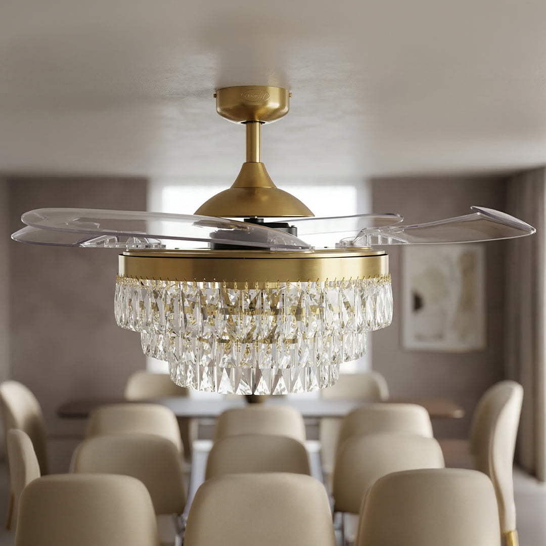 48 Inch Gold Retractable Blade Ceiling Fan