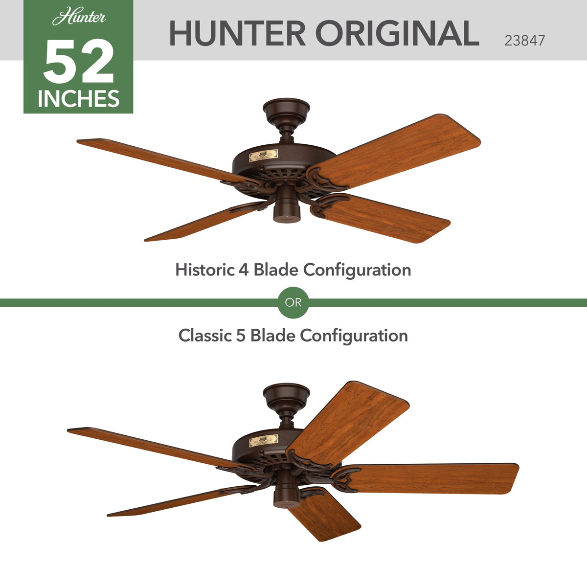 52 inch Original Chestnut Brown Damp Rated Ceiling Fan and Pull Chain