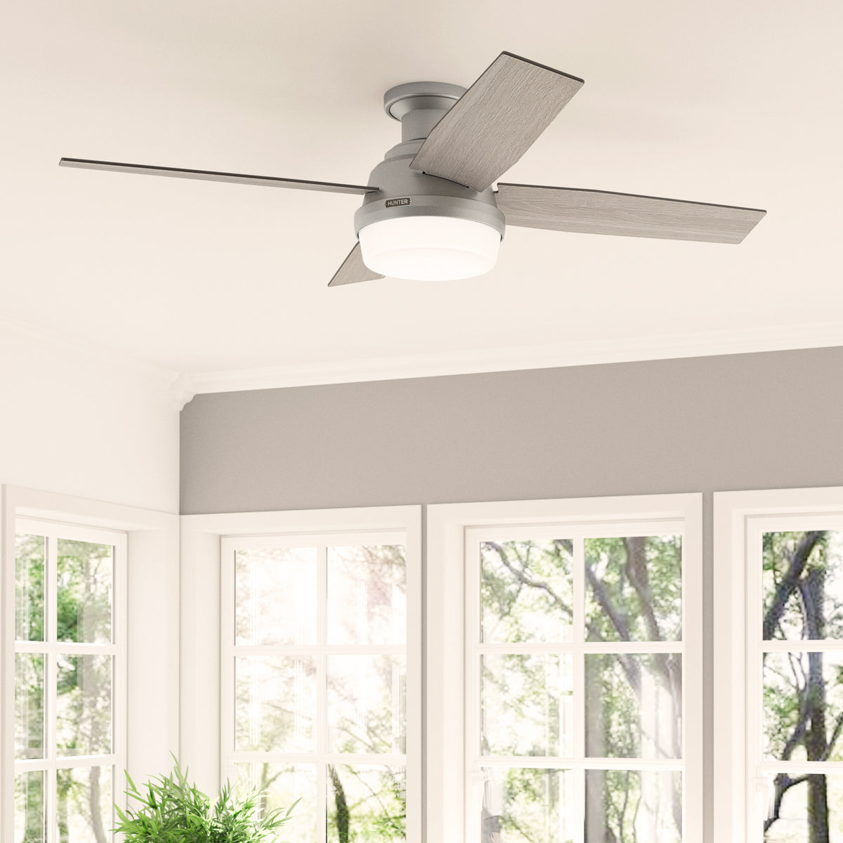 52 inch Dempsey Matte Silver Low Profile Ceiling Fan with LED Light Kit and Handheld Remote