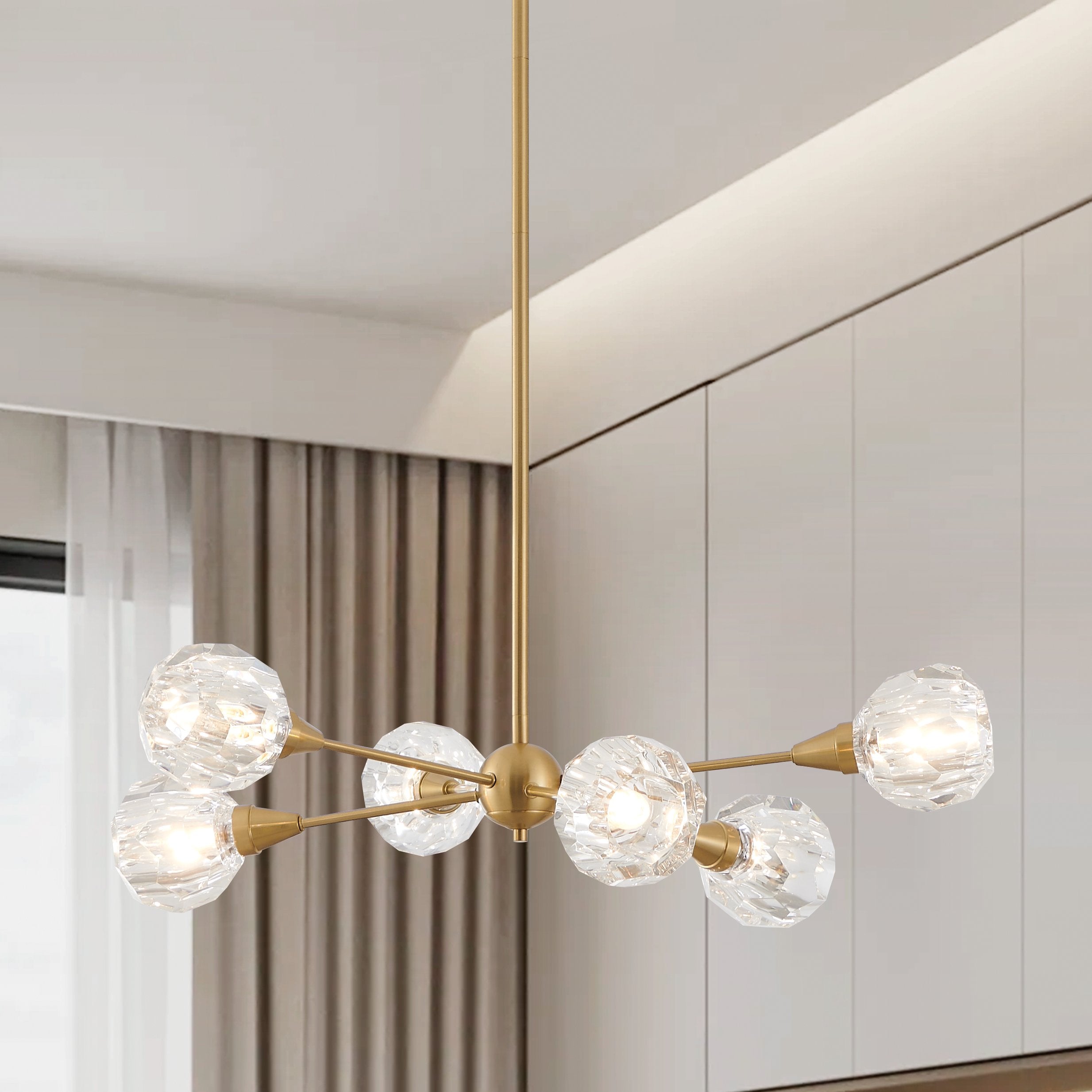 Helena 32-inch 6-light Brushed Gold Chandelier with Clear Acrylic Shades