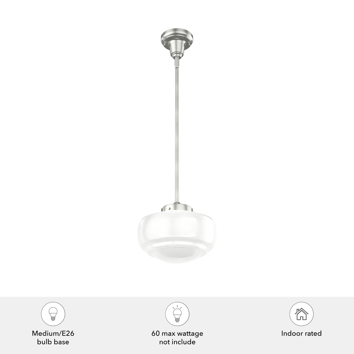 Saddle Creek 10-inch 1-light Brushed Nickel Schoolhouse Pendant with Cased White Glass