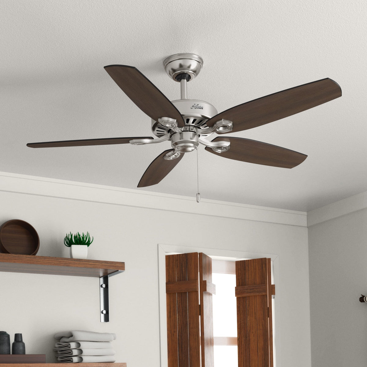 52 inch Builder Brushed Nickel Ceiling Fan and Pull Chain