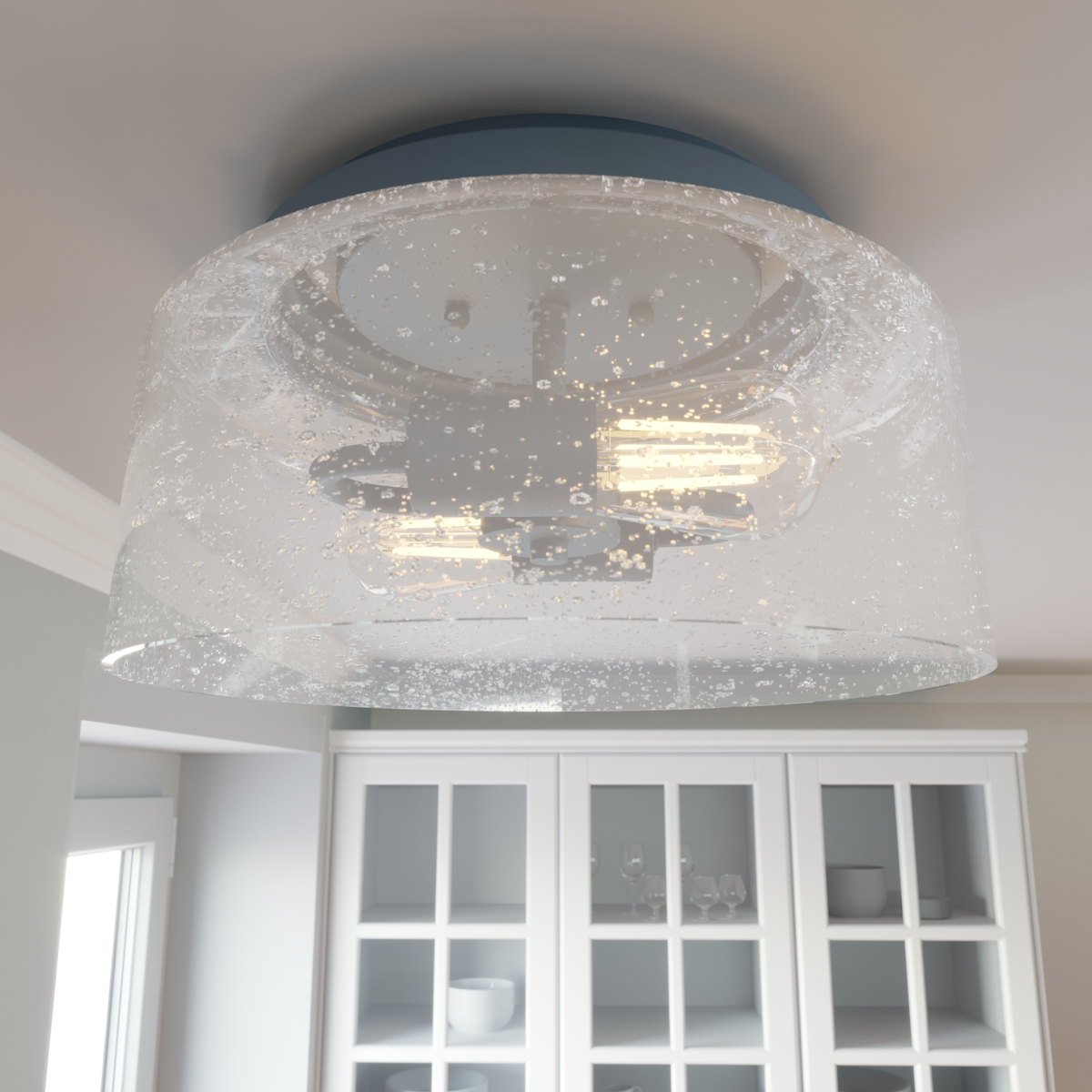 Hartland 11.5-inch 2-light Indigo Blue Flush Mount Ceiling Light with Seeded Glass