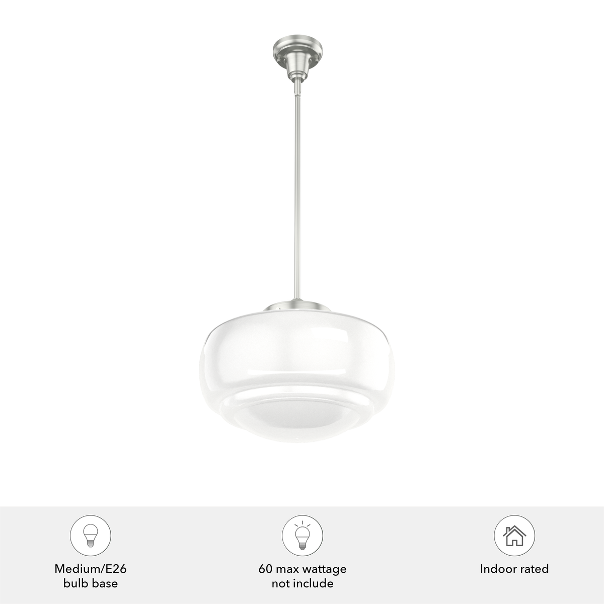 Saddle Creek 16-inch 1-light Brushed Nickel Schoolhouse Pendant with Cased White Glass