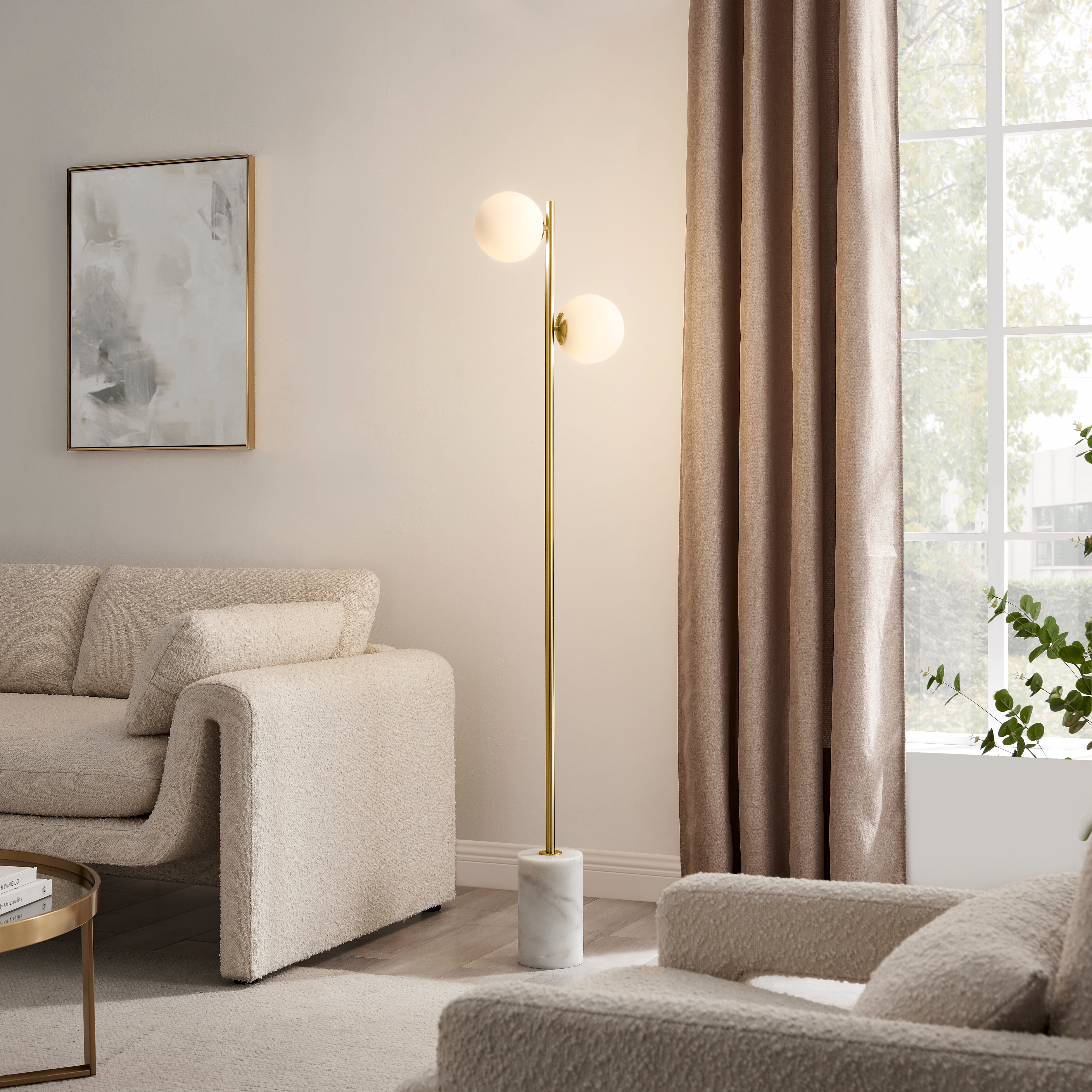Anechdoche 2-Light Gold and White Dimmable Floor Lamp
