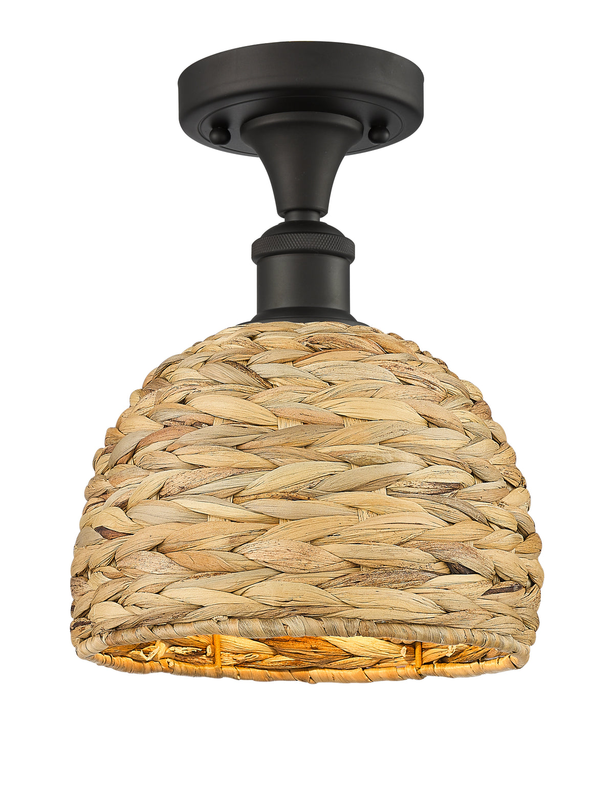 Woven Rattan 8-Inch 1-Light Semi-Flush Mount 10.75-Inch High
