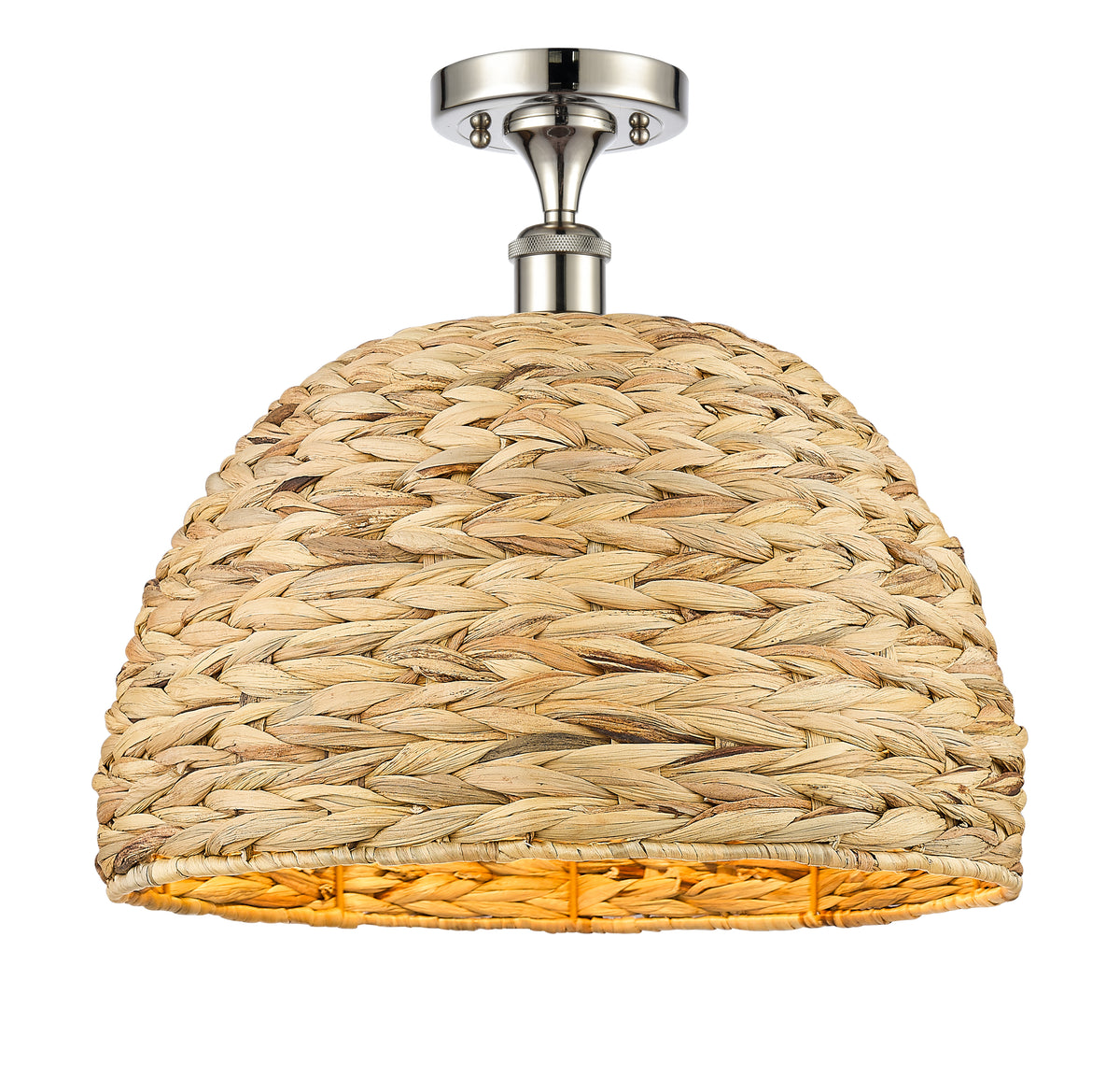 Woven Rattan 16-Inch 1-Light Semi-Flush Mount 15-Inch High