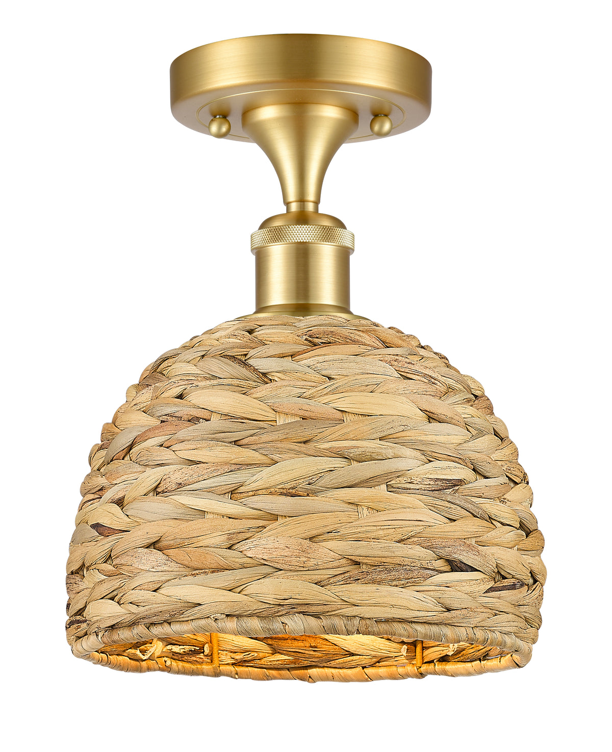 Woven Rattan 8-Inch 1-Light Semi-Flush Mount 10.75-Inch High