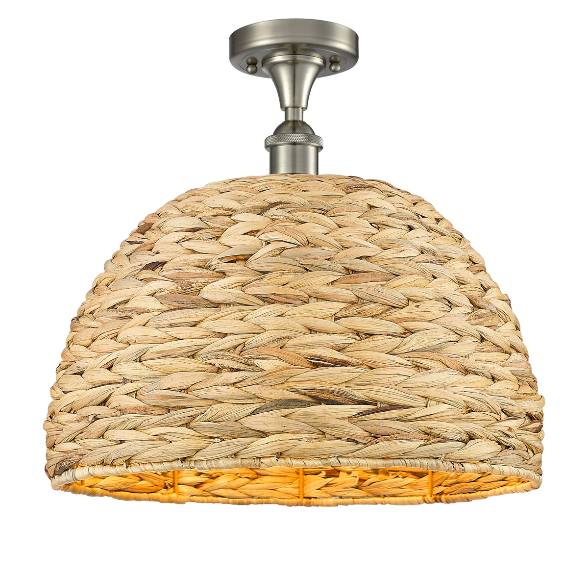Woven Rattan 16-Inch 1-Light Semi-Flush Mount 15-Inch High