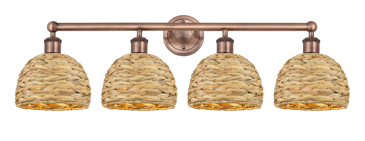 Woven Rattan 35-Inch 4-Light Bath Vanity Light 11-Inch High