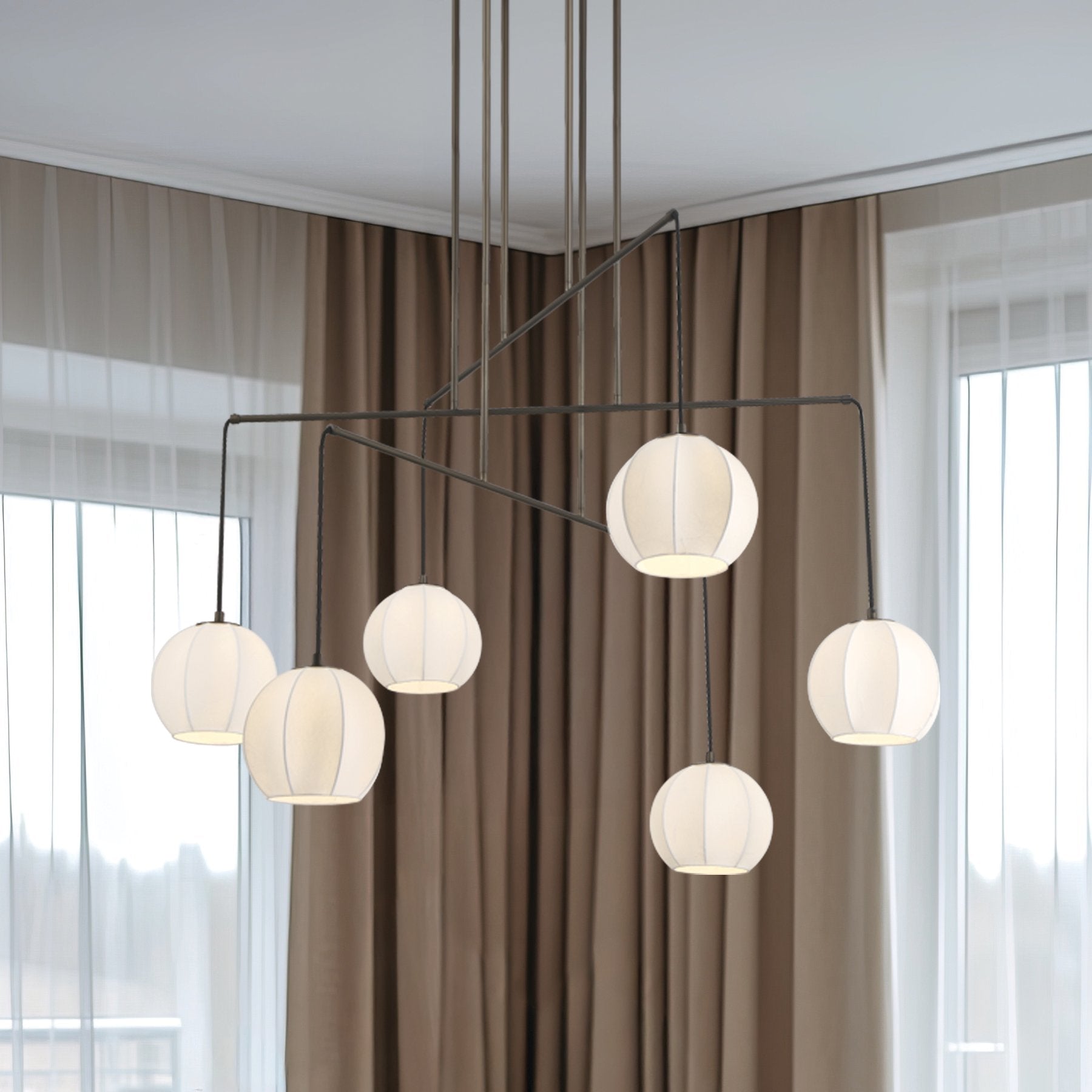 Bryony 48-inch 6-light Forged Bronze Chandelier with White Synthetic Silk Shades