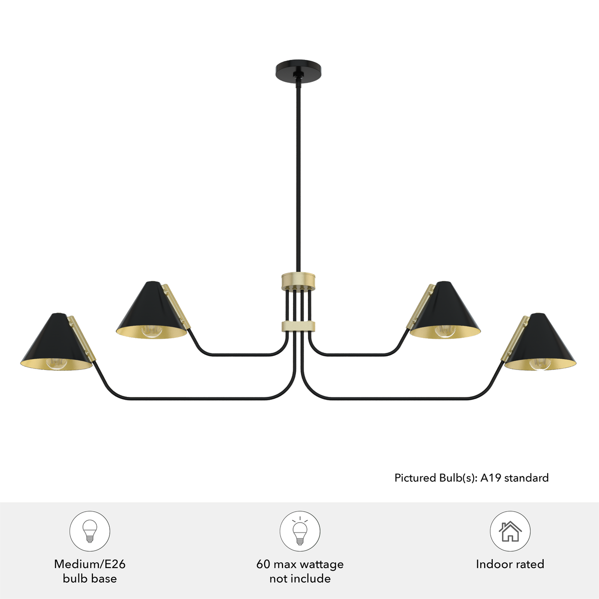 Grove Isle 58-inch 4-light Matte Black and Modern Brass Linear Chandelier with Metal Shade