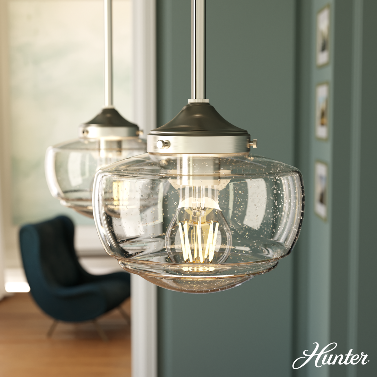 Saddle Creek 7.5-inch 1-light Brushed Nickel Schoolhouse Pendant with Seeded Glass