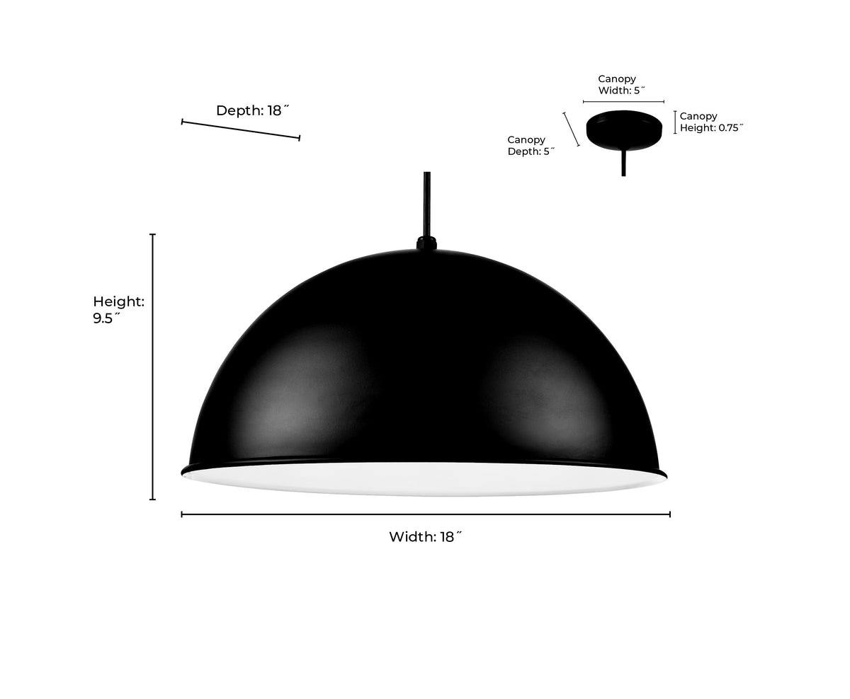 18-inch R Series Satin Black 1-Light Black Glass Pendant Light