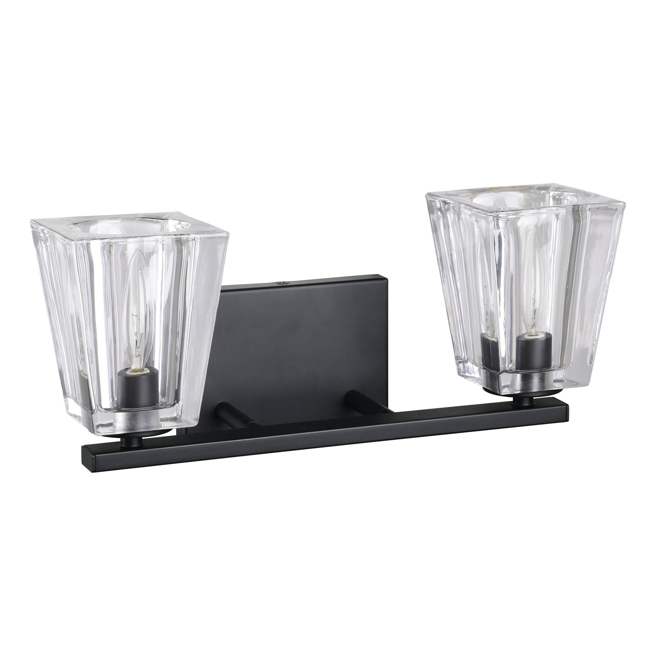 Valentin 15-inch 2-light Matte Black Vanity Light with Clear Pressed Glass Shades