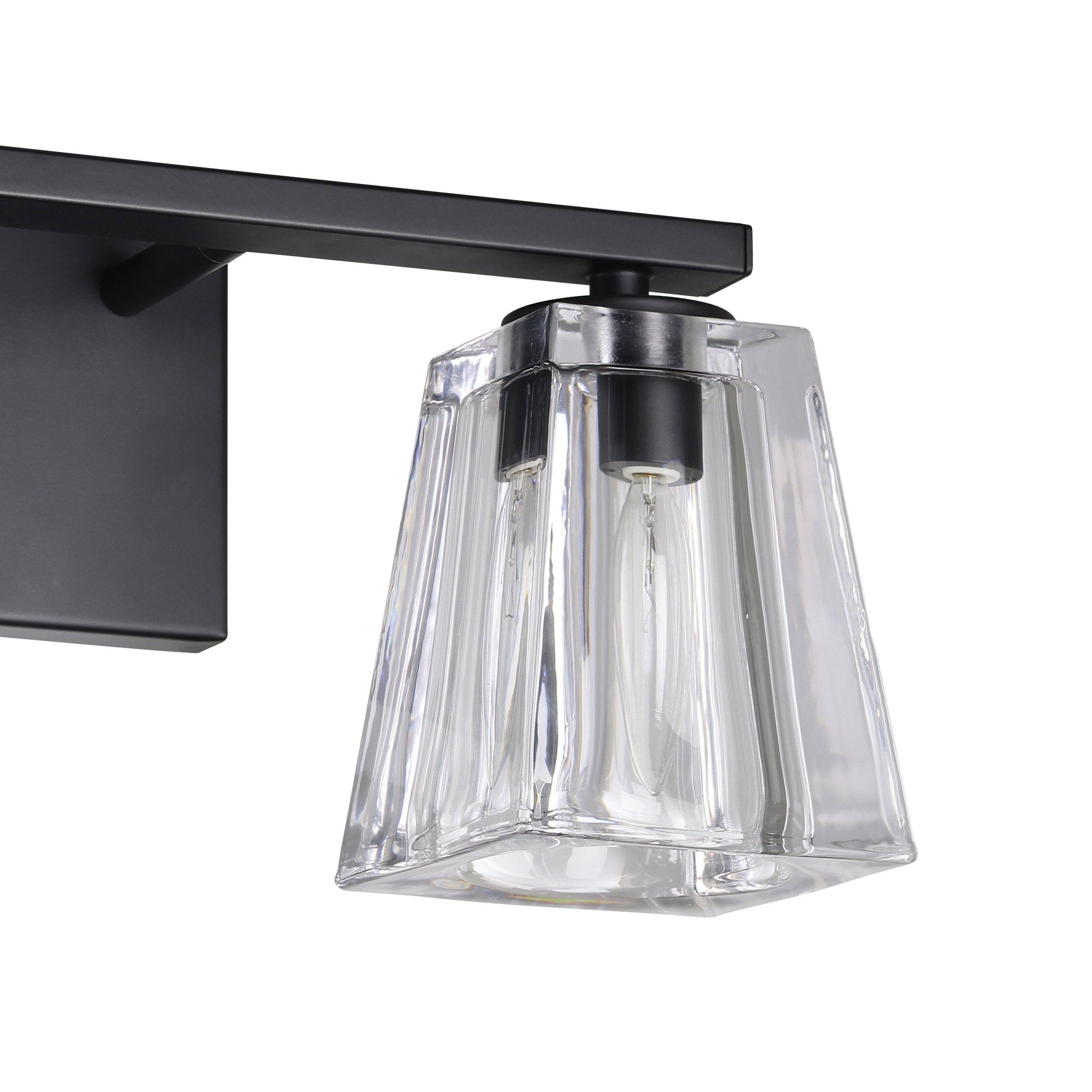 Valentin 15-inch 2-light Matte Black Vanity Light with Clear Pressed Glass Shades