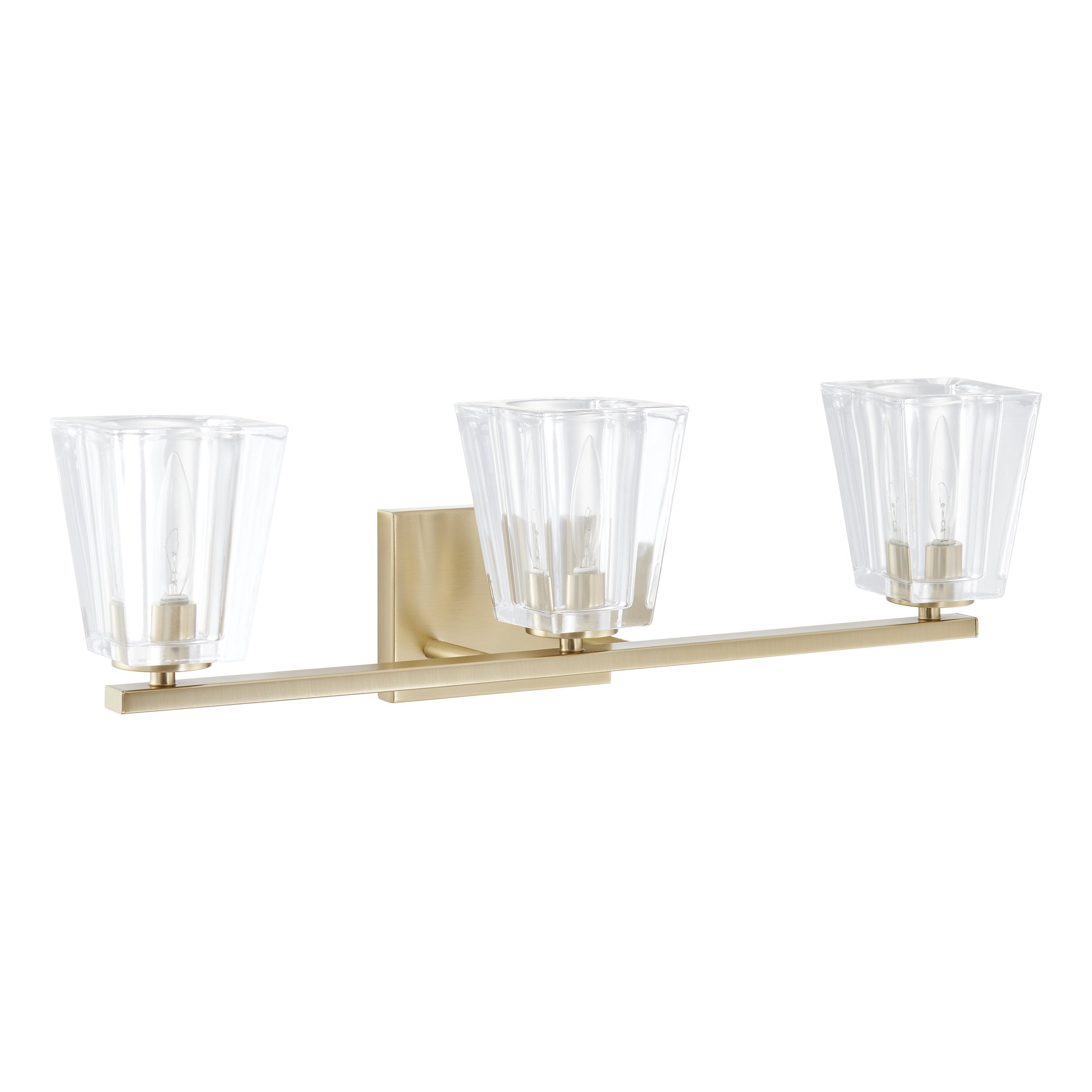 Valentin 24-inch 3-light Champagne Gold Vanity Light with Clear Pressed Glass Shades
