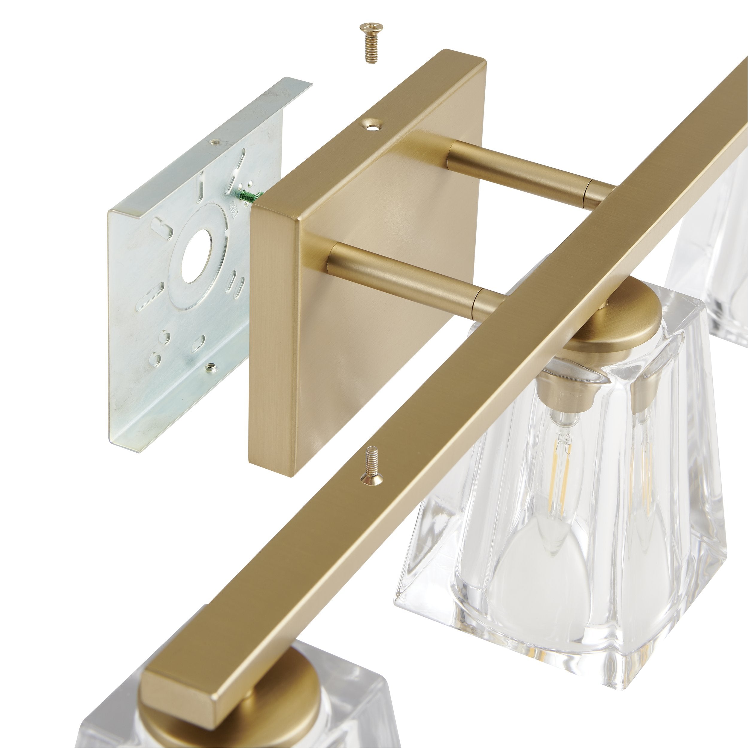 Valentin 24-inch 3-light Champagne Gold Vanity Light with Clear Pressed Glass Shades