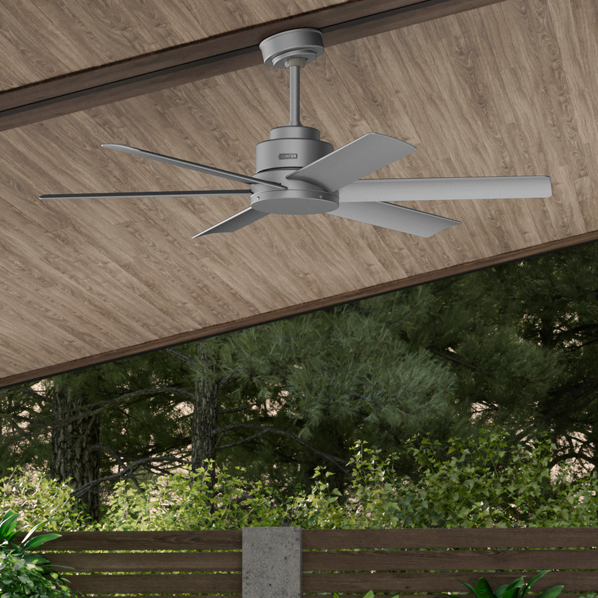 52 inch Kennicott Matte Silver Damp Rated Ceiling Fan and Wall Control