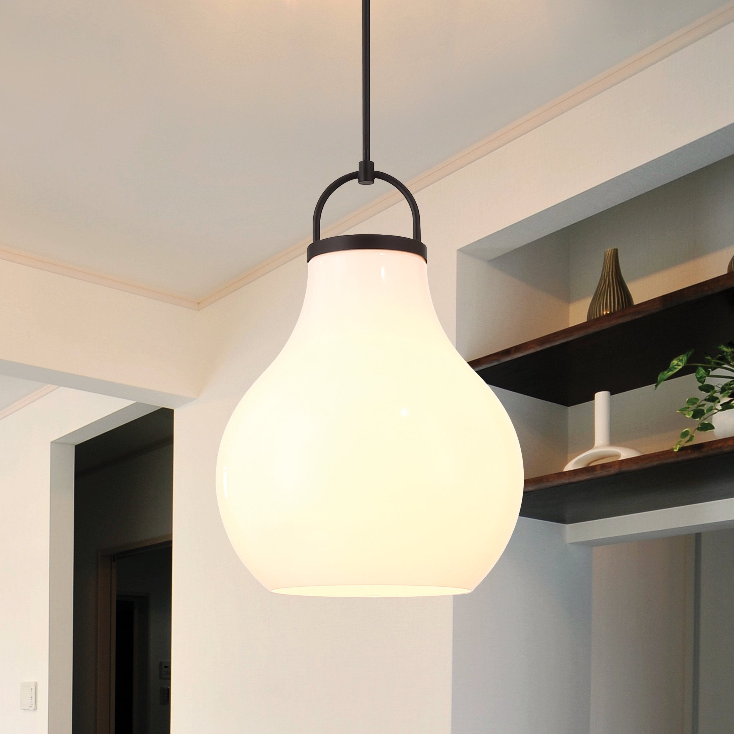 Mansfield 18-inch 1-light Matte Black Pendant Light with Opal Glass Shade