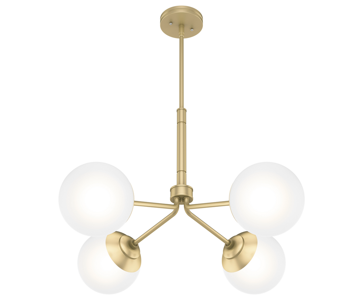 Hepburn 30-inch 4-light Modern Brass Chandelier with Cased White Glass