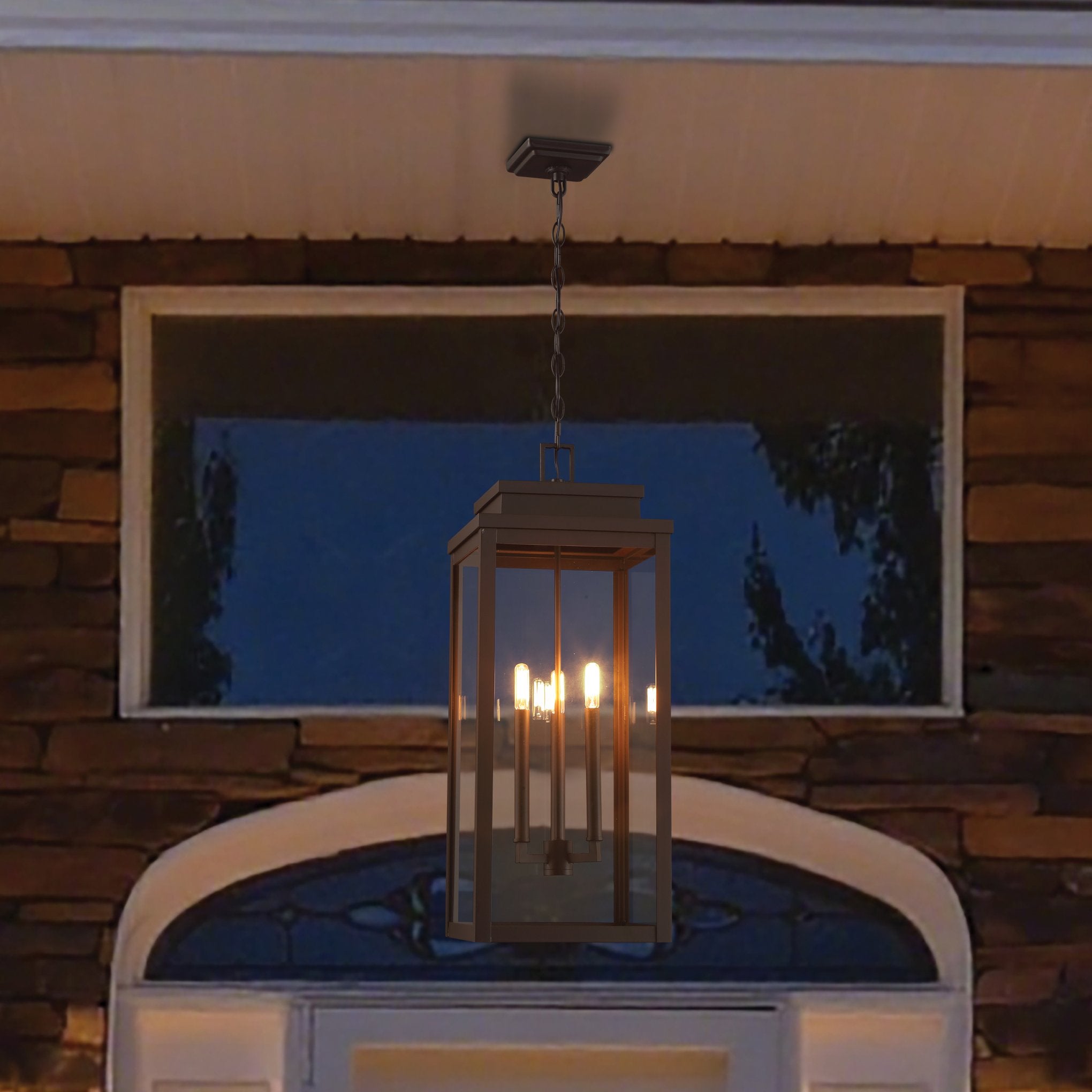 Hillside 11-inch 3-light Dark Bronze Exterior Pendant Light with Clear Glass
