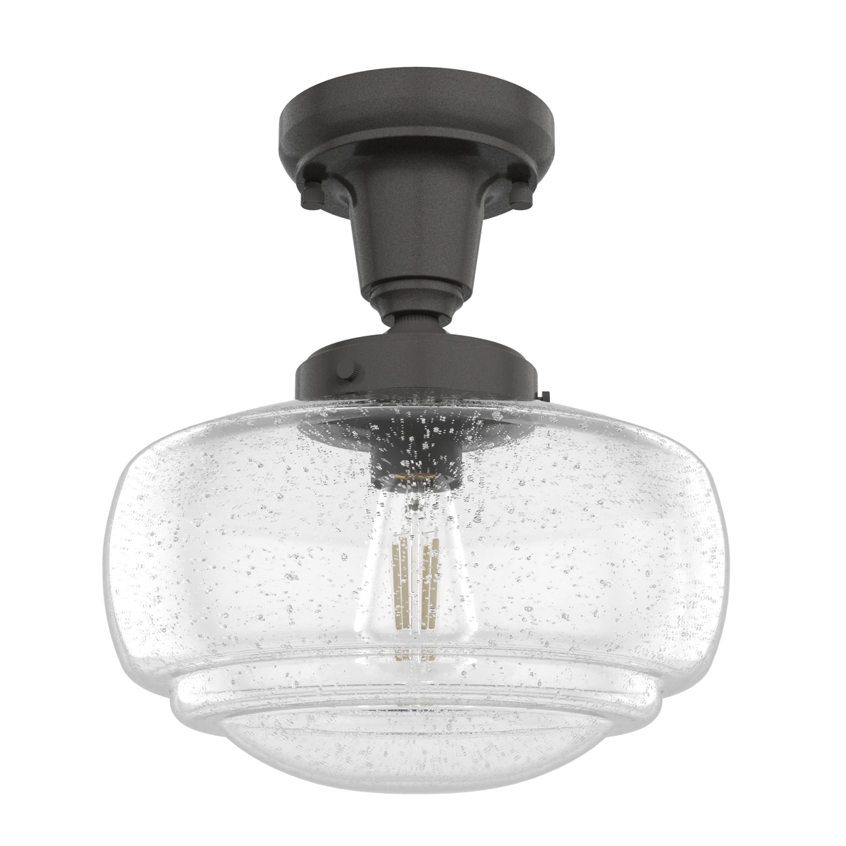 Saddle Creek 10-inch 1-light Noble Bronze Schoolhouse Pendant with Seeded Glass