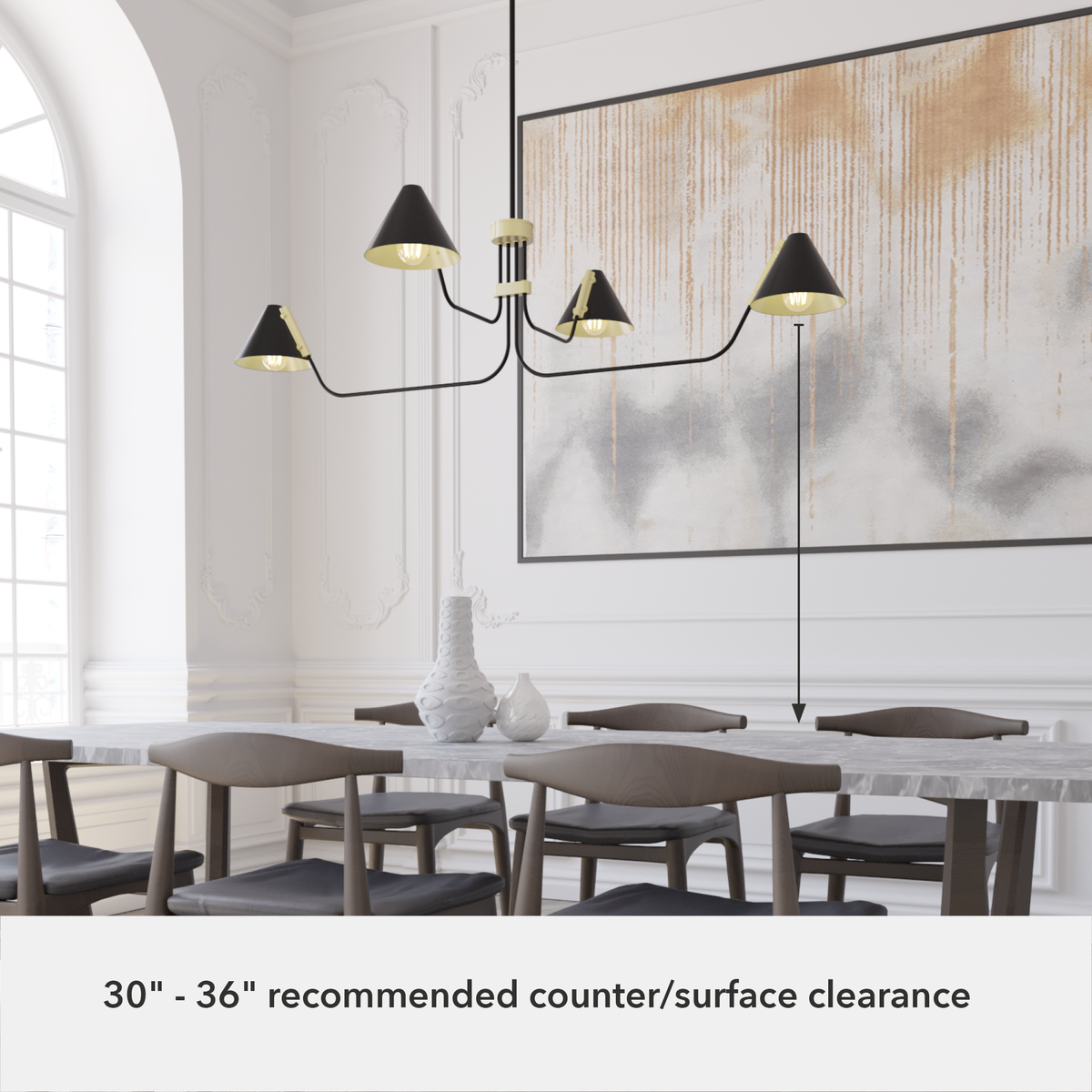 Grove Isle 58-inch 4-light Matte Black and Modern Brass Linear Chandelier with Metal Shade