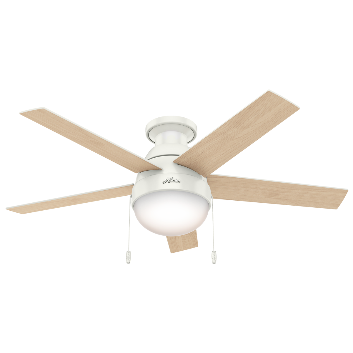 46 inch Anslee Fresh White Low Profile Ceiling Fan with LED Light Kit and Pull Chain