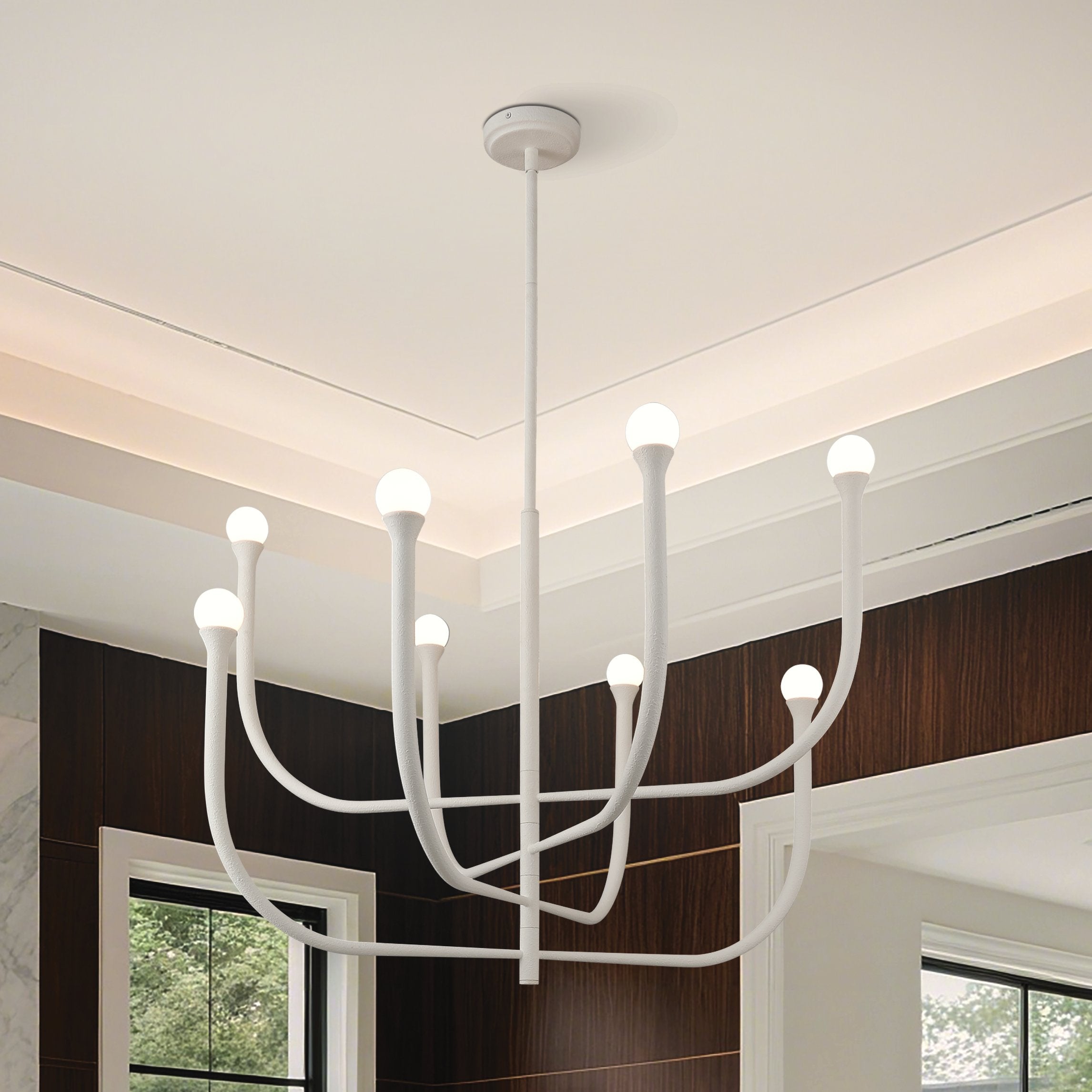 Dahlia 36-inch 8-light Plaster White Chandelier with Opal Glass Shades