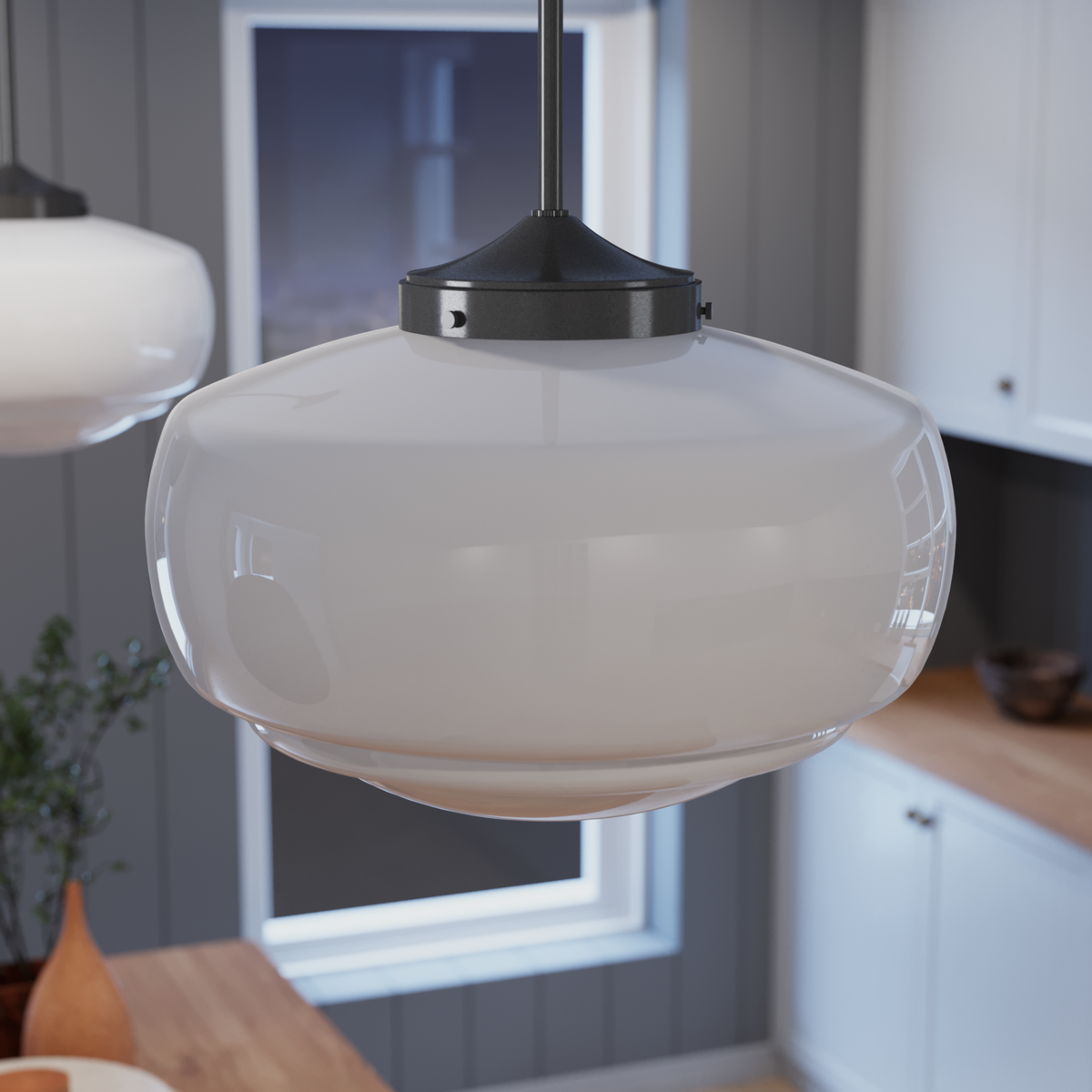 Saddle Creek 16-inch 1-light Noble Bronze Schoolhouse Pendant with Cased White Glass