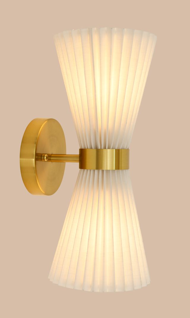 Amore 2 Light Aged Brass Linen Wall Sconce with White Shades