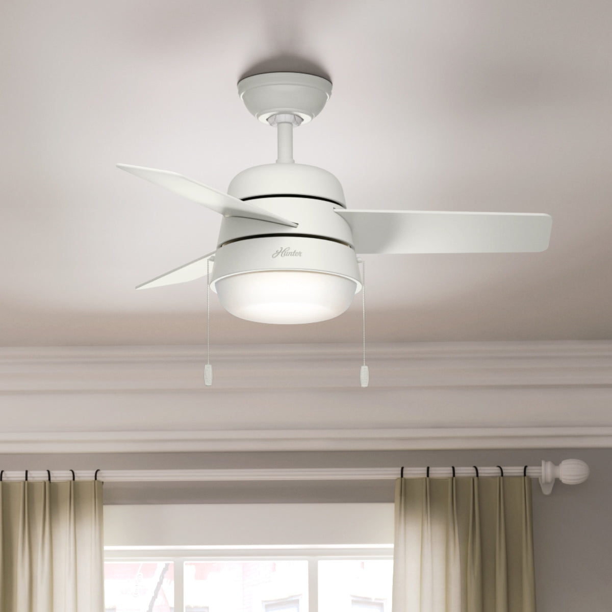 36 inch Aker Fresh White Ceiling Fan with LED Light Kit and Pull Chain